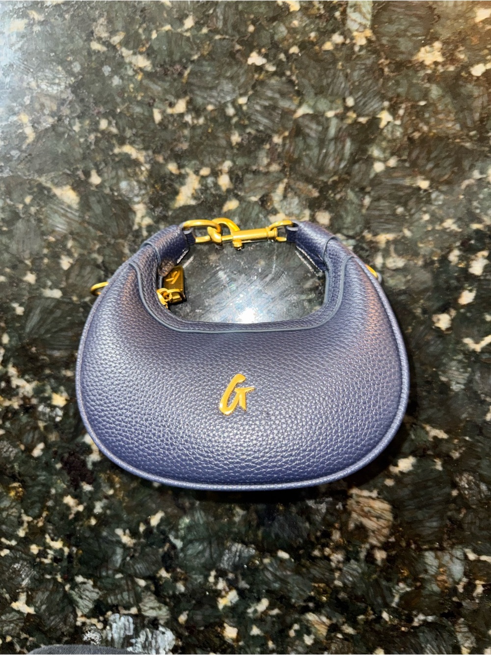 Glam-Aholic Blue Pebbled Leather Mini Bag with Gold Hardware